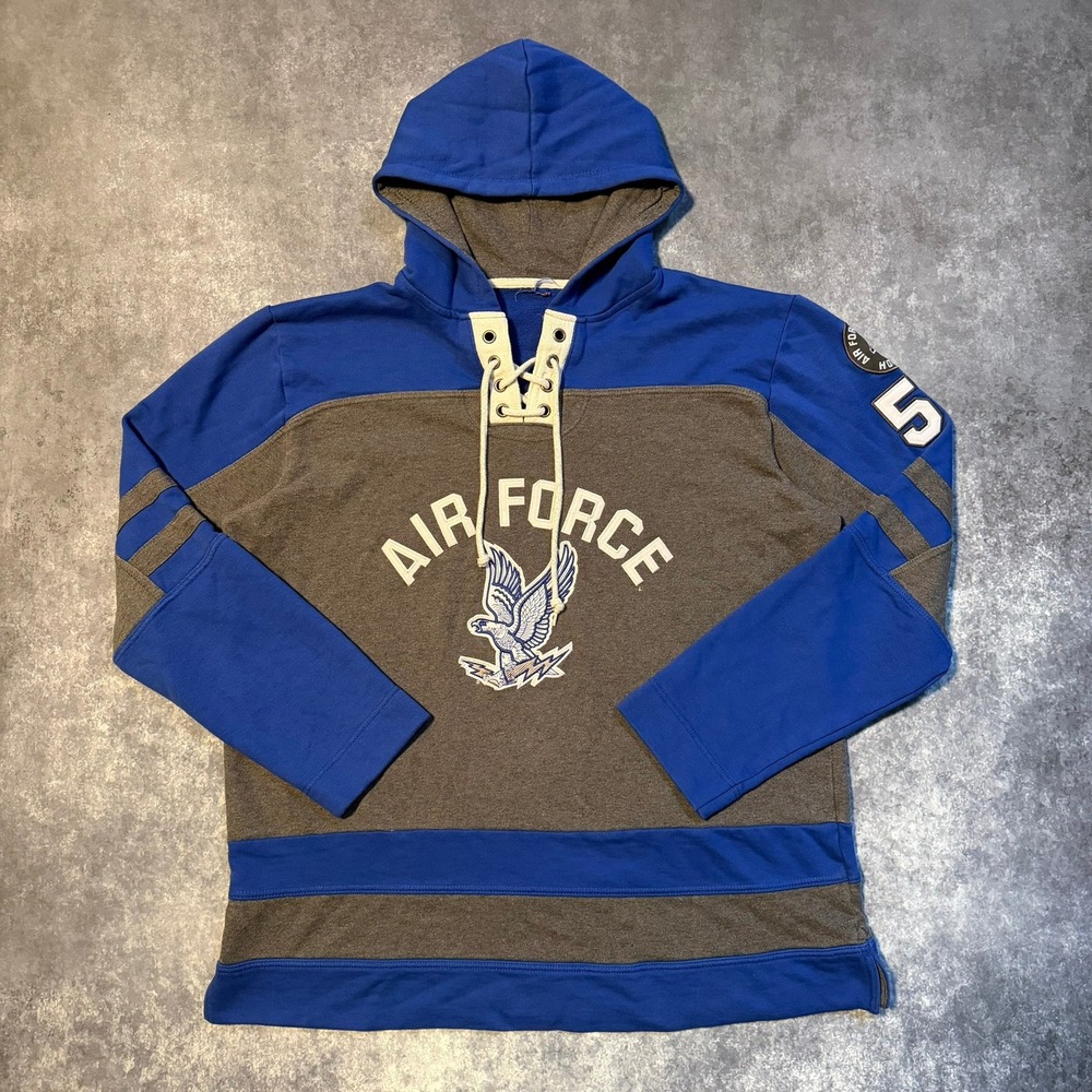 Champion Air Force Falcons Hockey Style Lace Up Hoodie Blue Gray Mens XXL